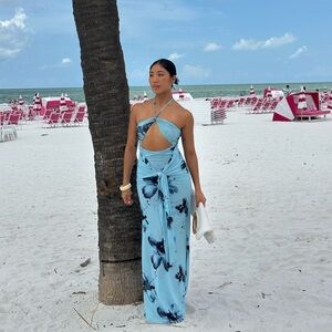 Peppermayo Blue Floral Halter Dress